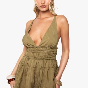 Textured Strappy Ruched Playsuit