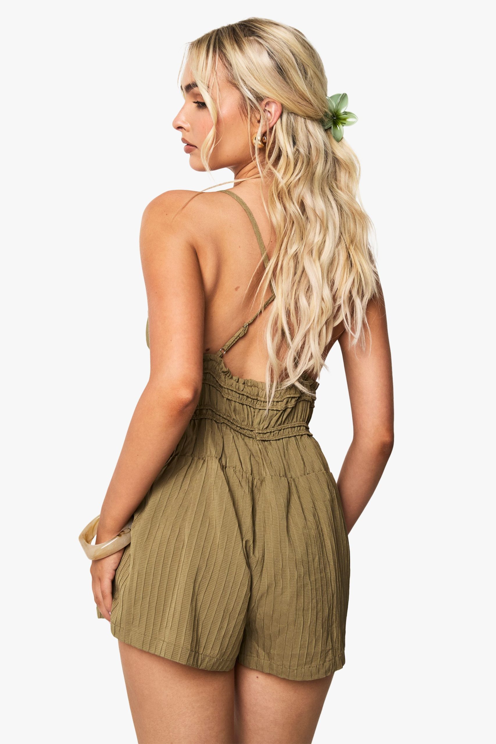 Textured Strappy Ruched Playsuit - Image 3