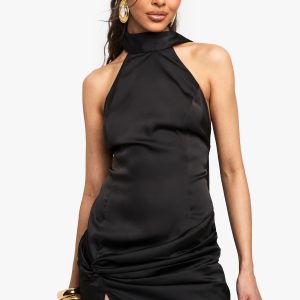 Satin High Neck Mini Dress