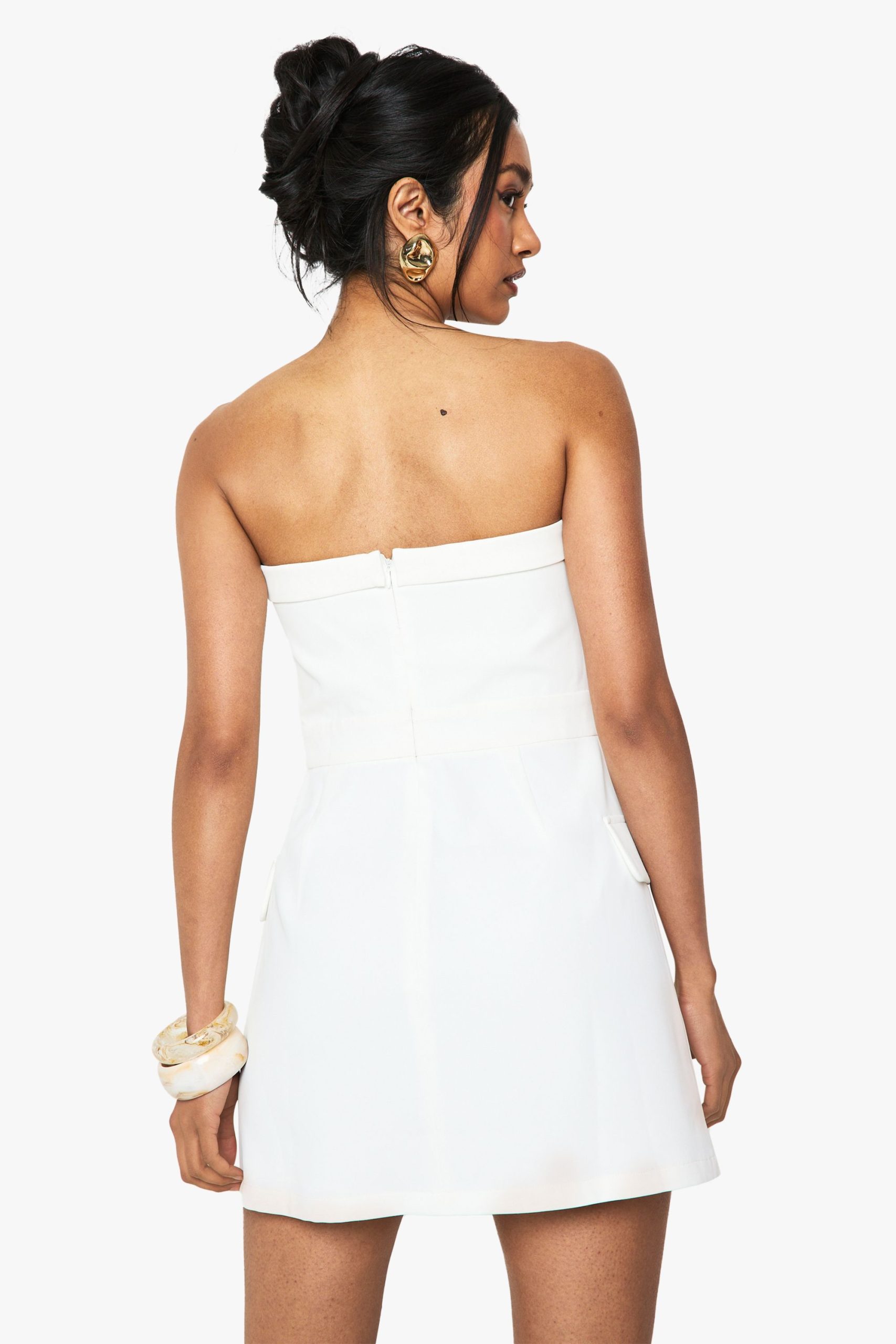 Button Front Bandeau Tailored Mini Dress - Image 2
