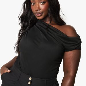 Plus Mesh Overlay Ruched Bodysuit
