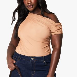 Plus Mesh Overlay Ruched Bodysuit