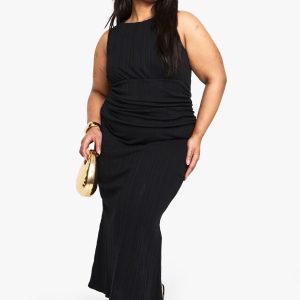 Plus Cotton Rib Ruched Column Midaxi Dress