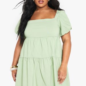 Plus Extreme Puff Sleeve Tiered Smock Dress