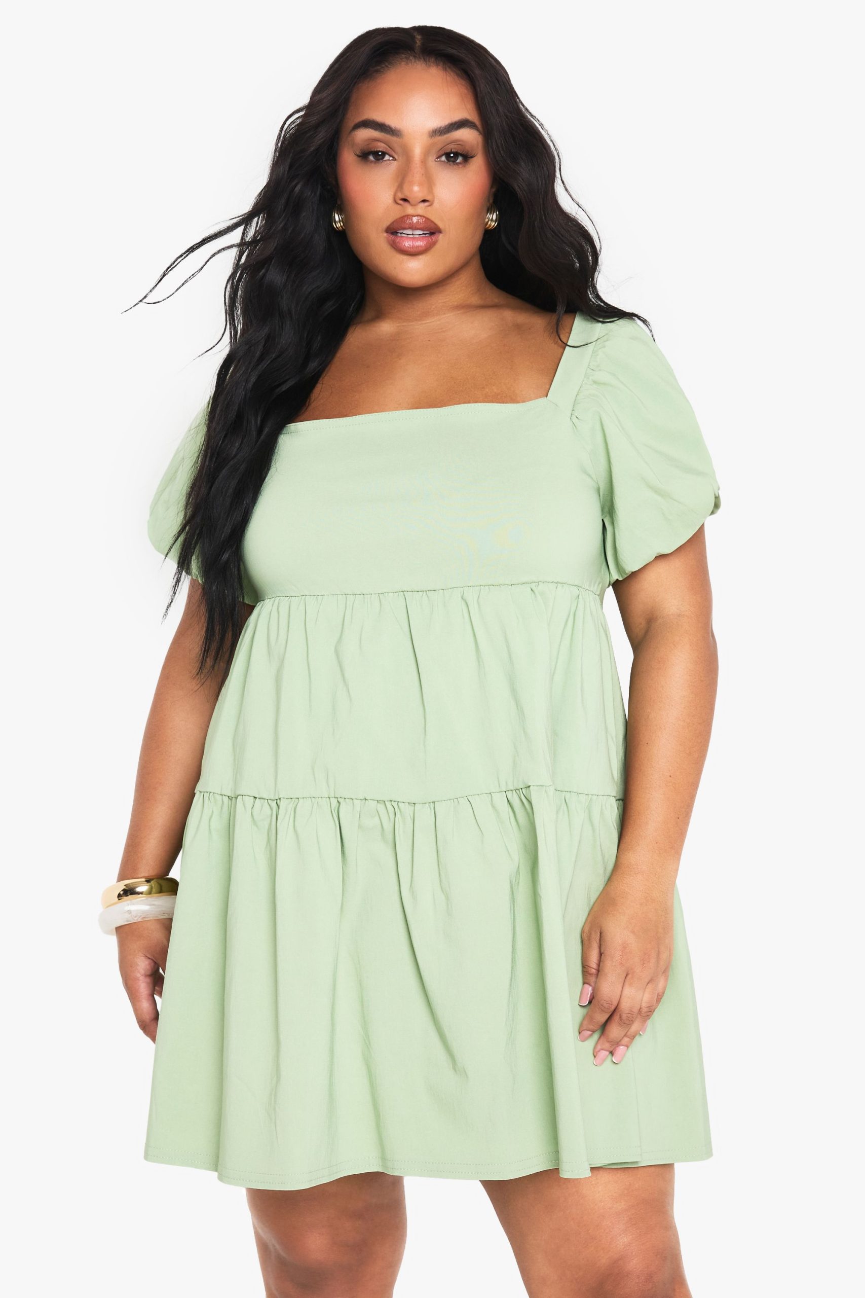 Plus Extreme Puff Sleeve Tiered Smock Dress