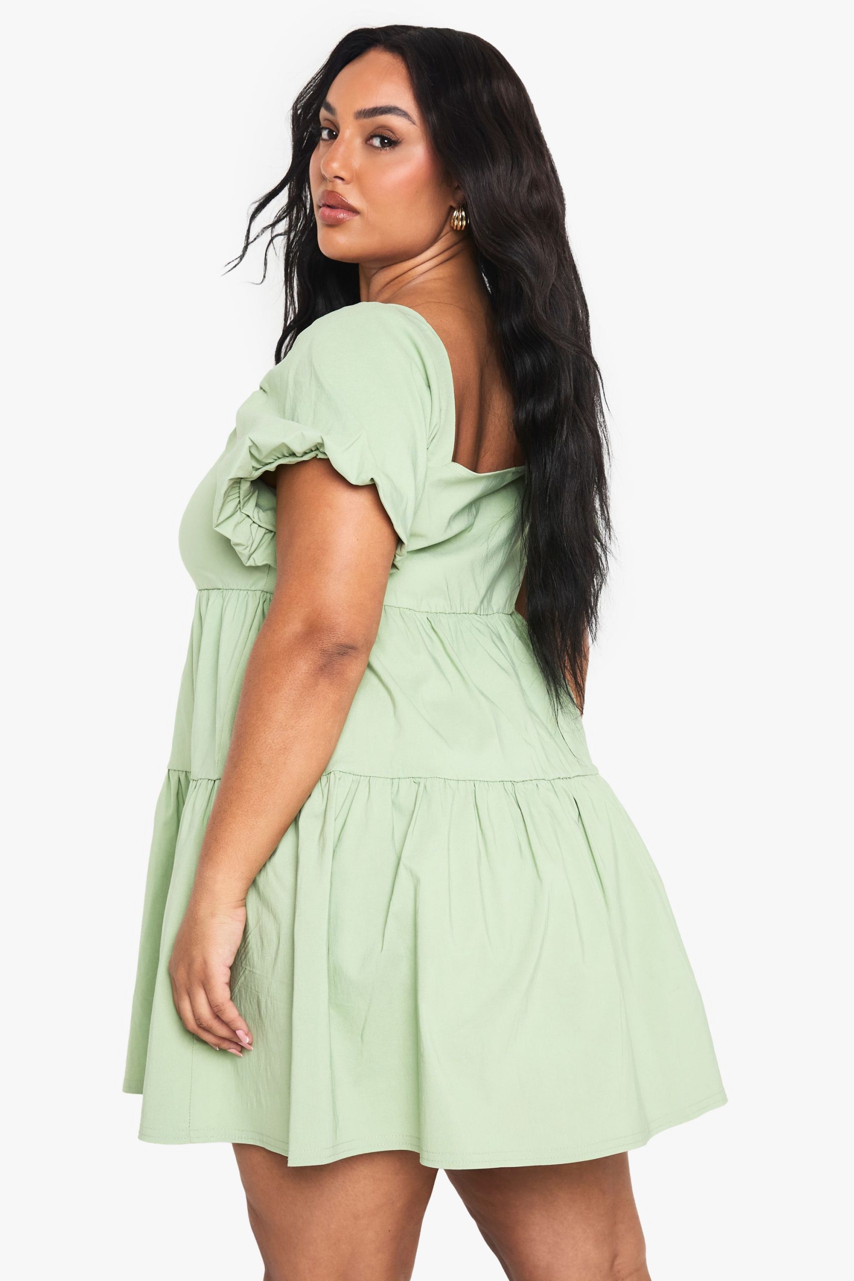 Plus Extreme Puff Sleeve Tiered Smock Dress - Image 2