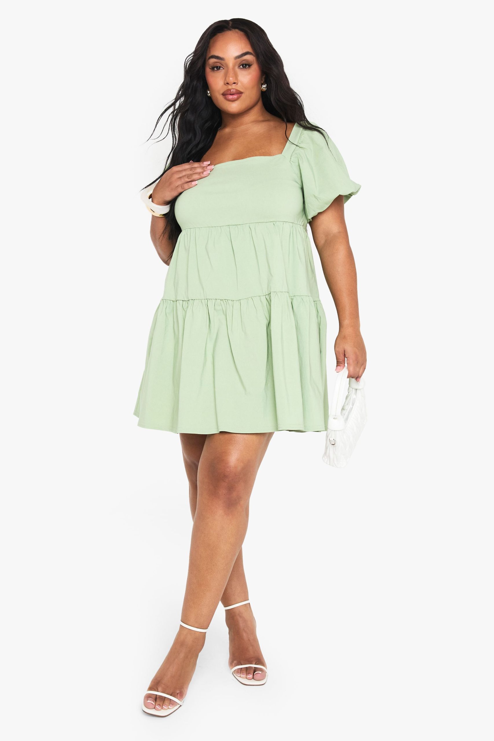 Plus Extreme Puff Sleeve Tiered Smock Dress - Image 3