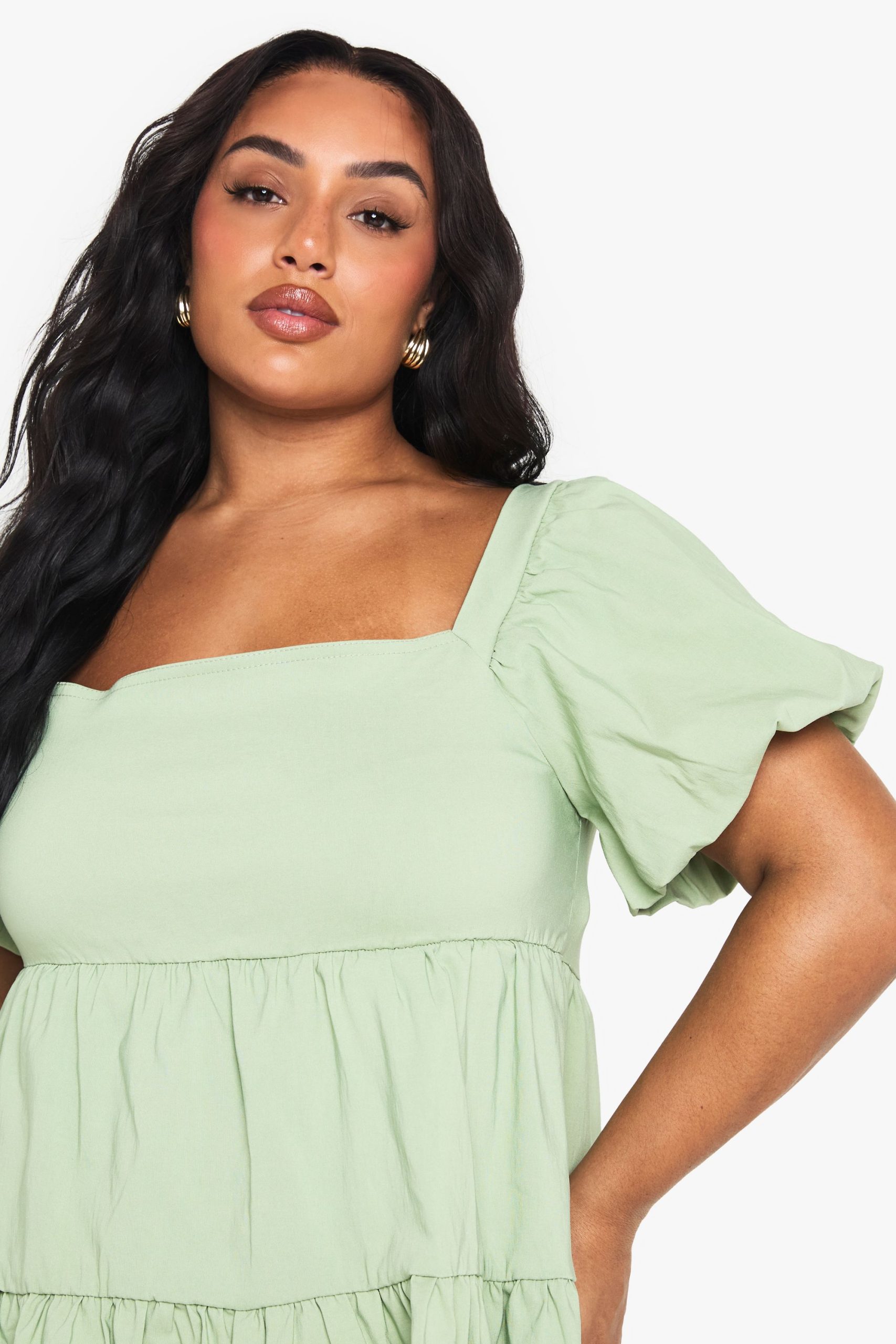 Plus Extreme Puff Sleeve Tiered Smock Dress - Image 4