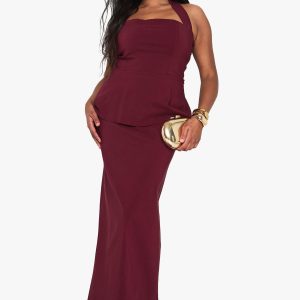 Plus Halterneck Column Tailored Maxi Dress