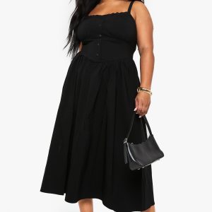 Plus Bengaline Lace Trim Midaxi Skater Dress