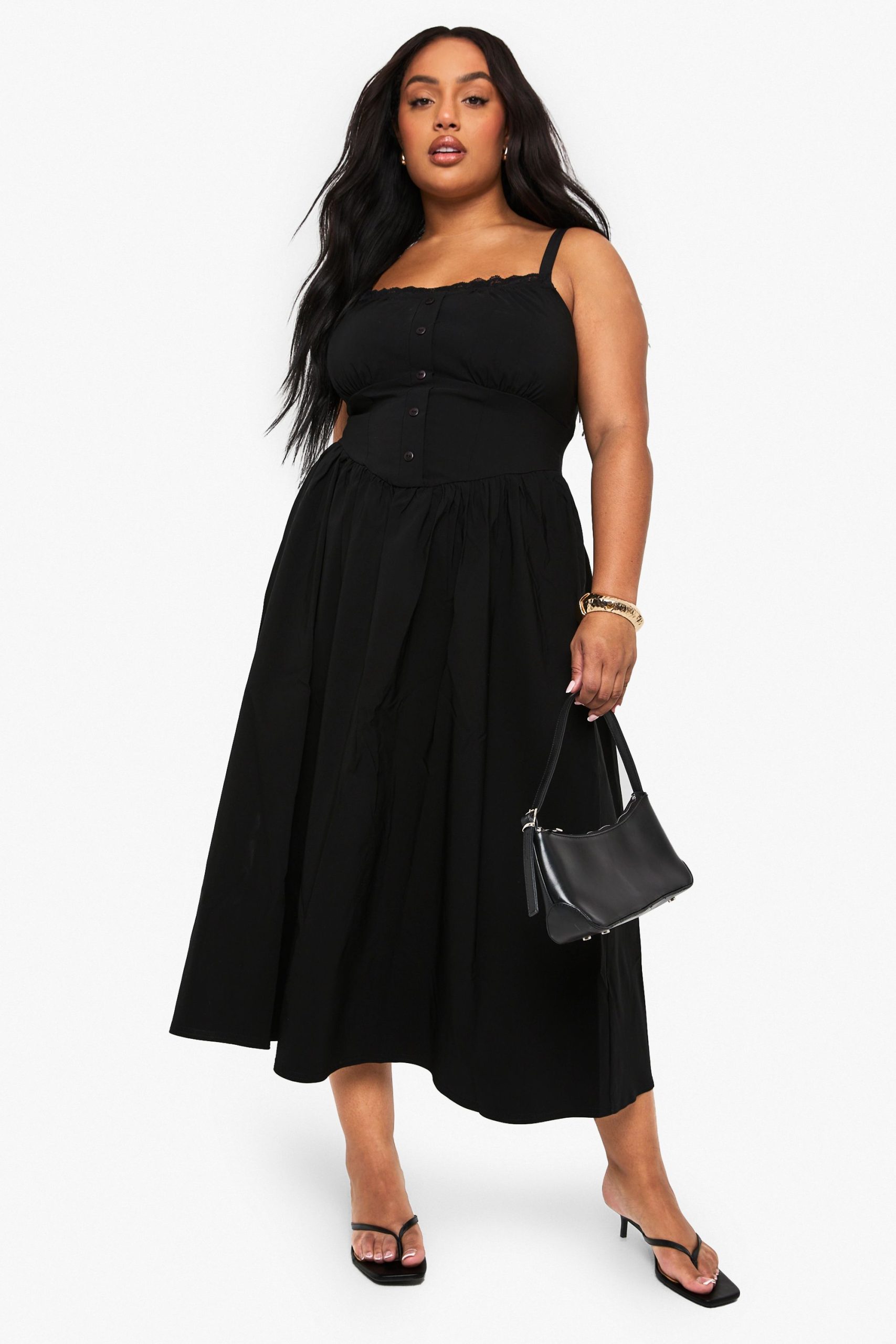 Plus Bengaline Lace Trim Midaxi Skater Dress