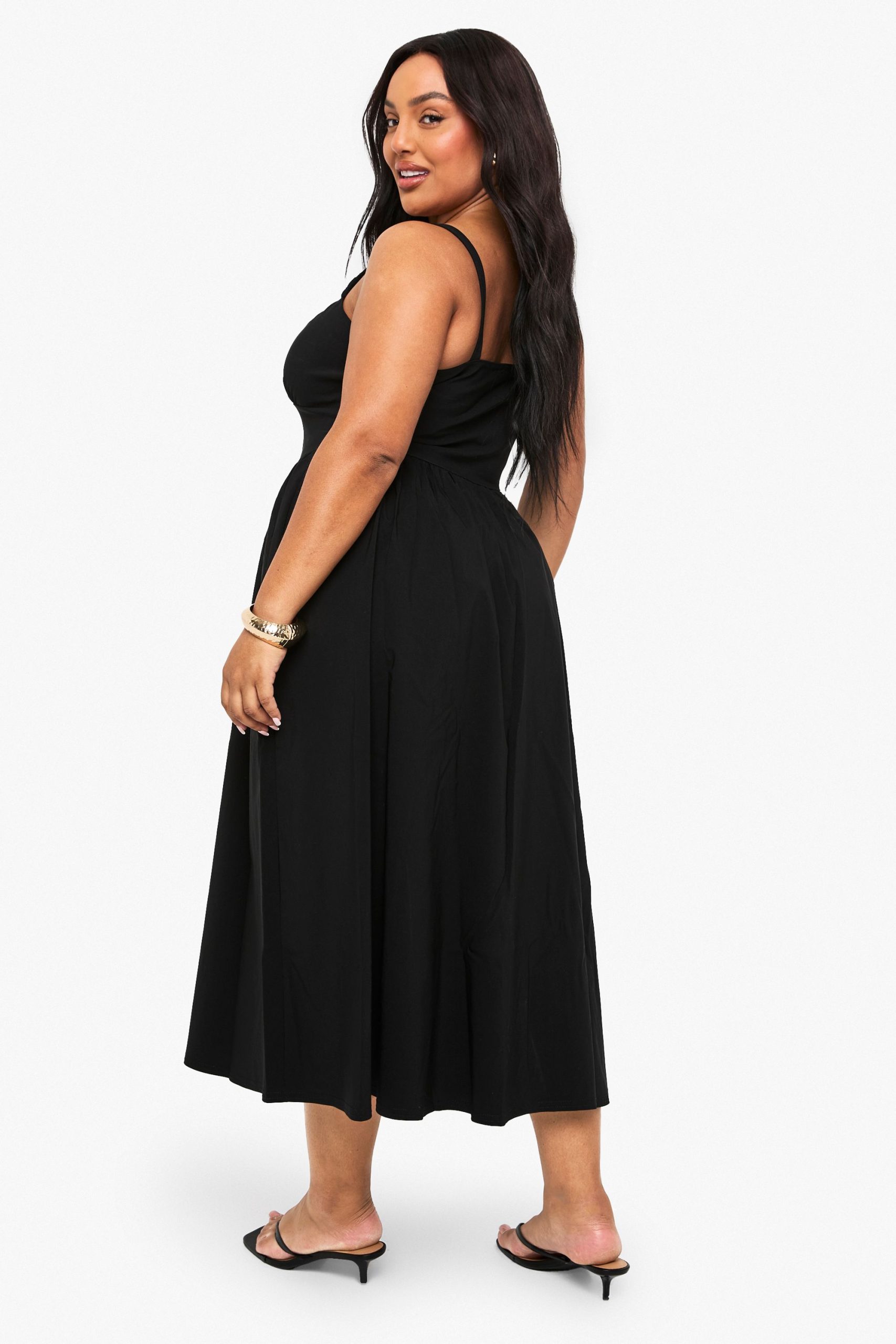 Plus Bengaline Lace Trim Midaxi Skater Dress - Image 3