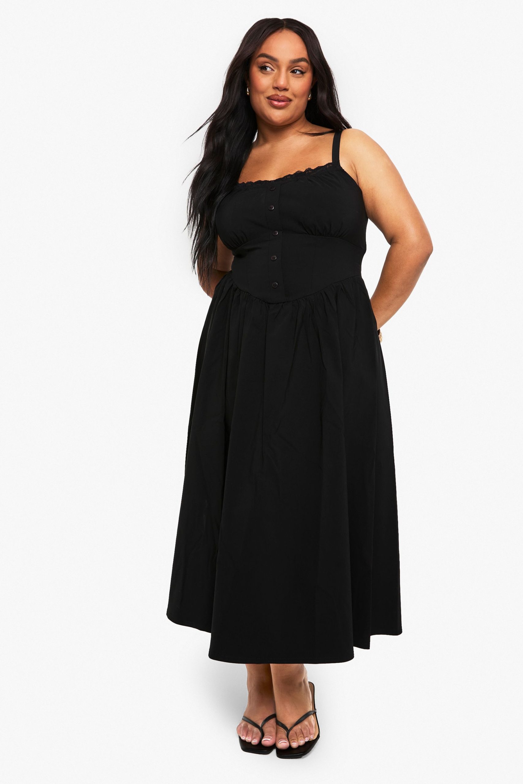 Plus Bengaline Lace Trim Midaxi Skater Dress - Image 4