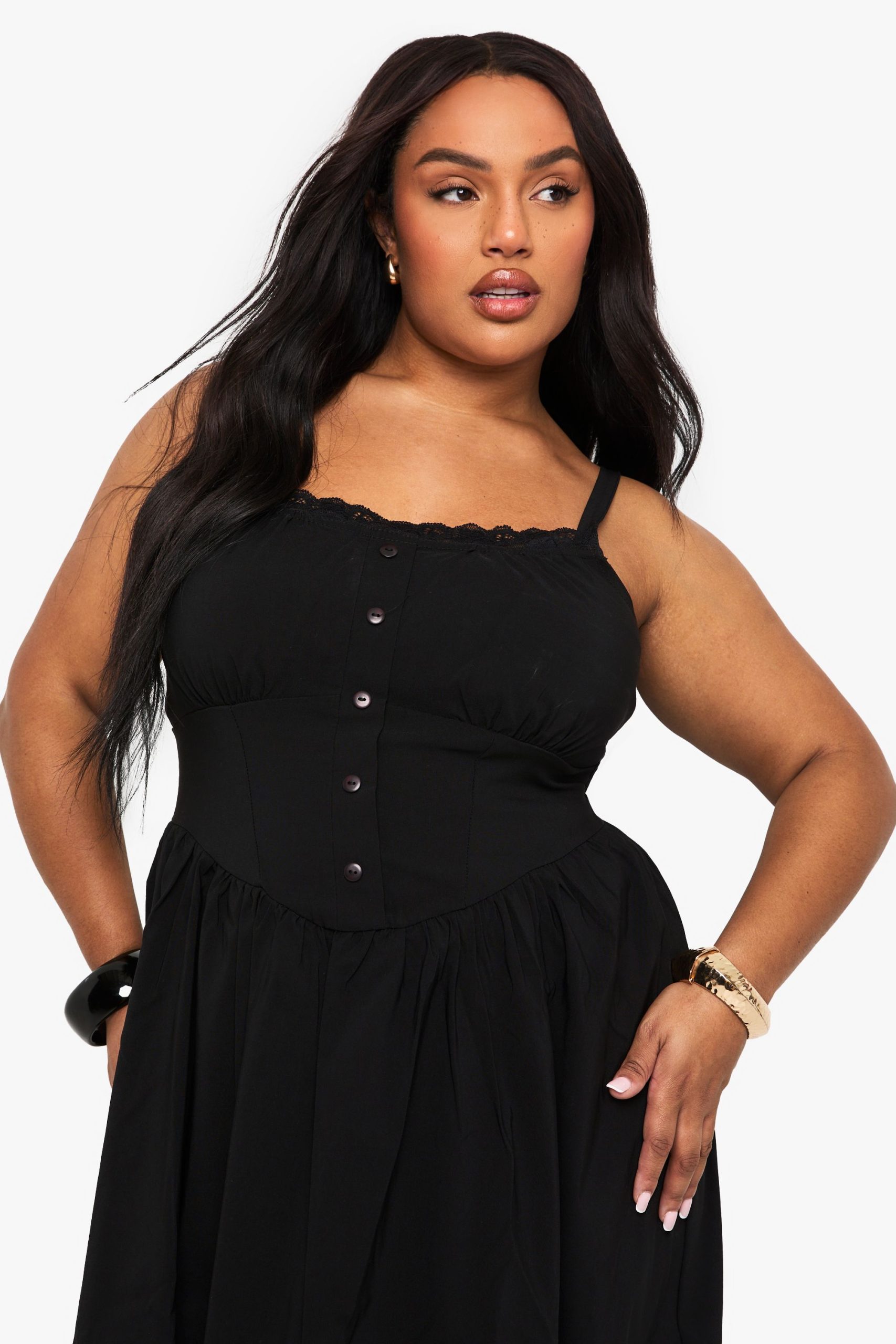 Plus Bengaline Lace Trim Midaxi Skater Dress - Image 5