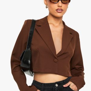 Basic Woven Relaxed Fit Crop Blazer