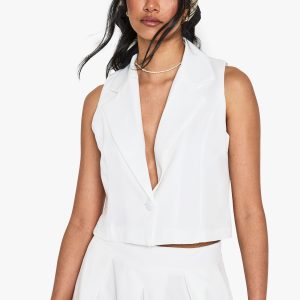 Linen Look Tailored Cropped Waistcoat