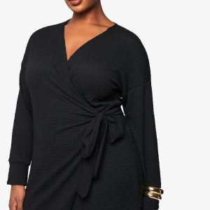Plus Textured Wrap Mini Dress