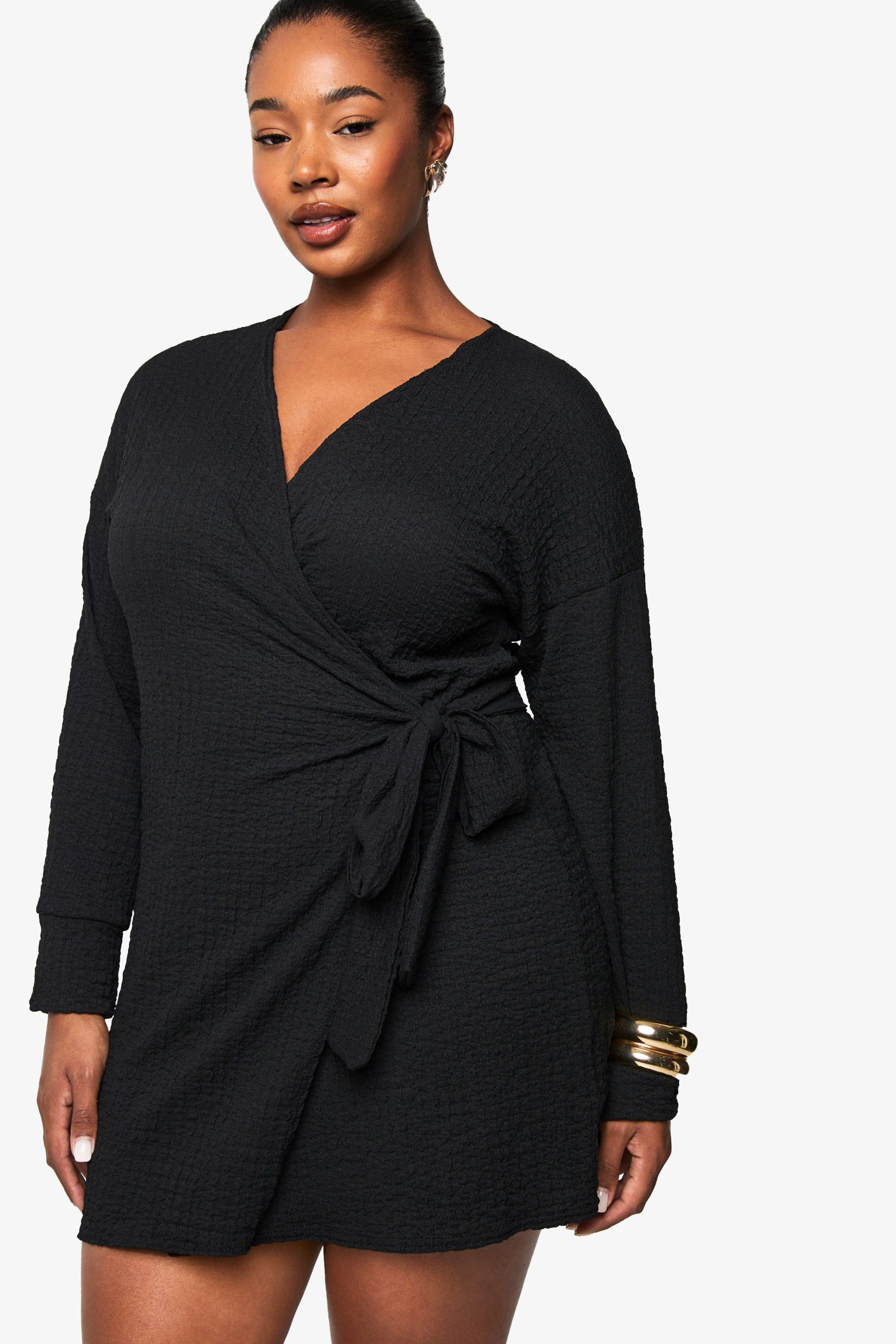 Plus Textured Wrap Mini Dress