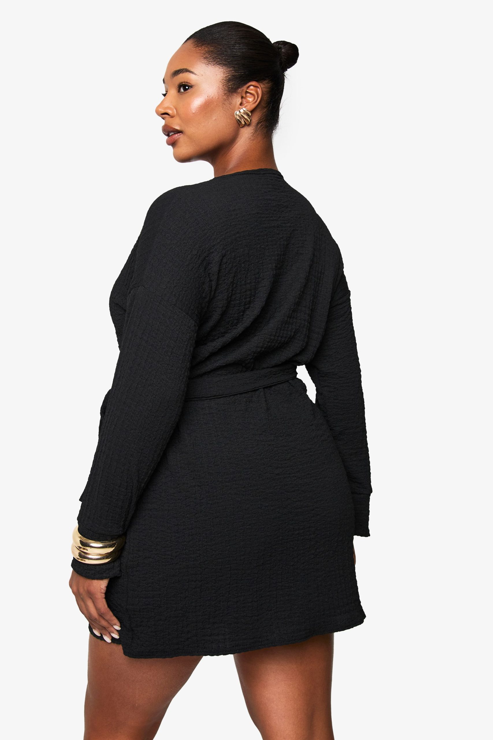 Plus Textured Wrap Mini Dress - Image 2