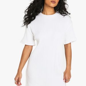 Textured Rib Drop Shoulder Mini T-Shirt Dress