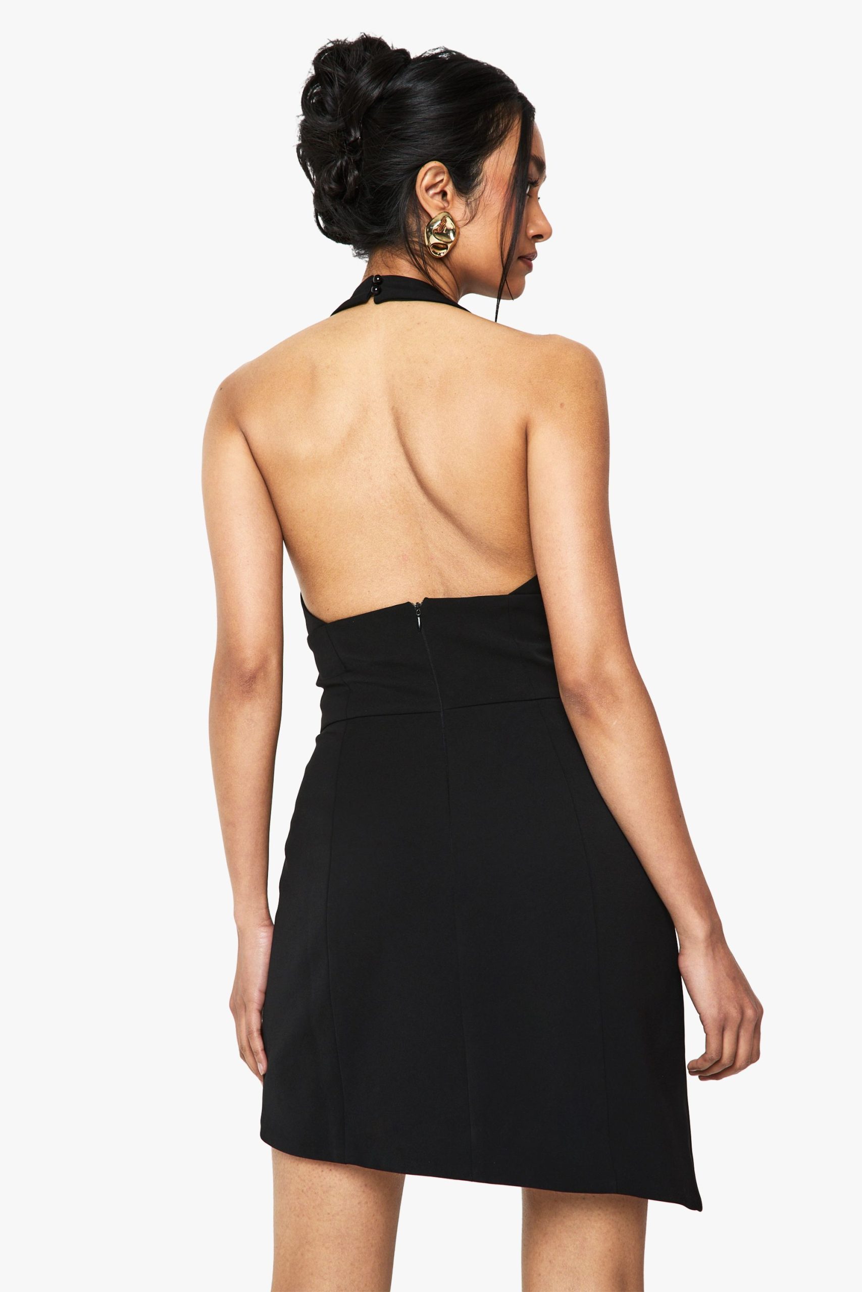 Halterneck Tailored Asymmetric Mini Dress - Image 2