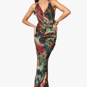 Floral Halterneck Cowl Maxi Dress