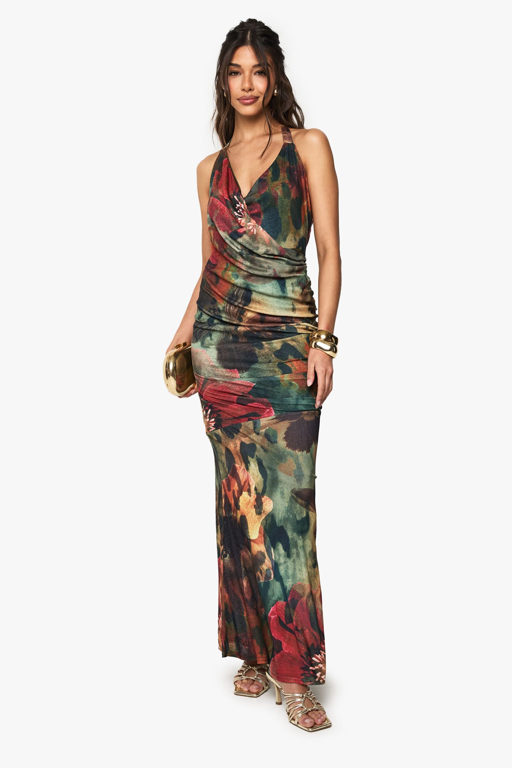 Floral Halterneck Cowl Maxi Dress - Image 3