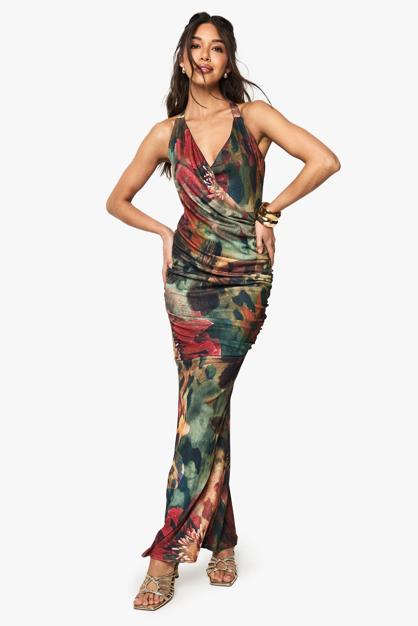 Floral Halterneck Cowl Maxi Dress - Image 5