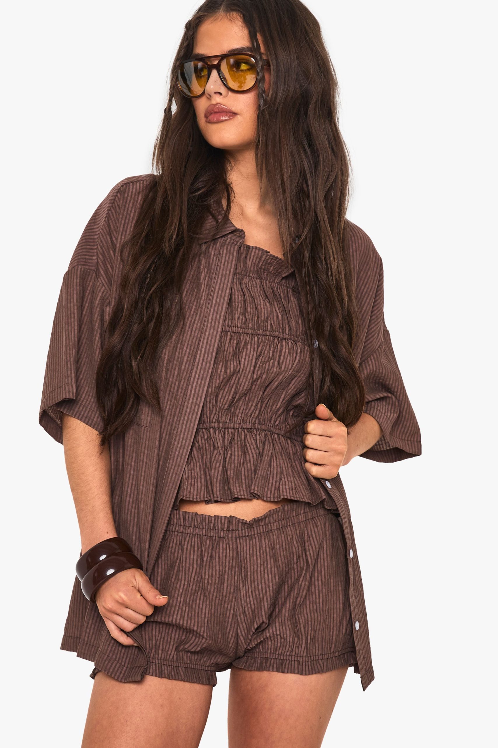 Textured Stripe Ruffle Shorts