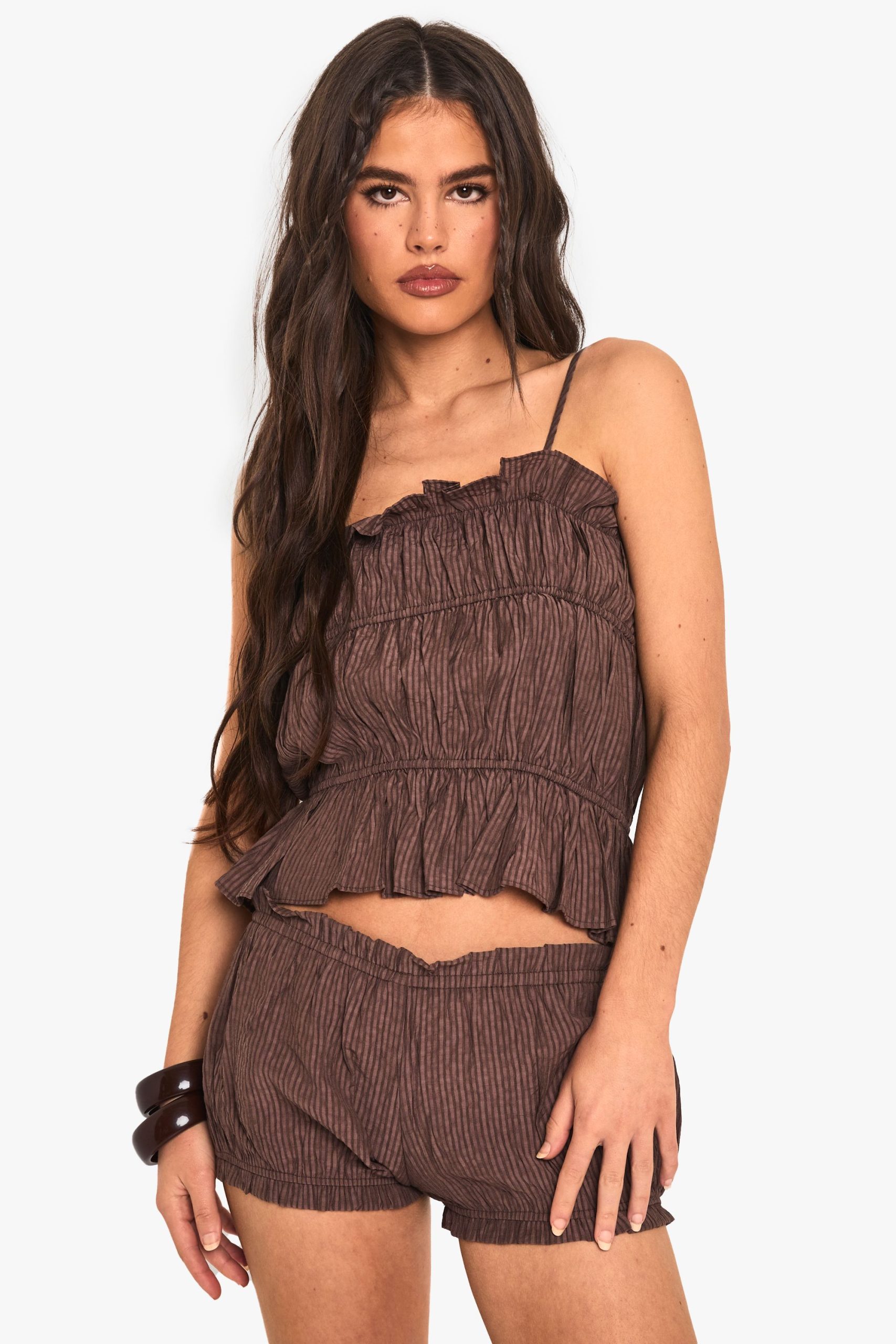 Textured Stripe Ruffle Shorts - Image 3