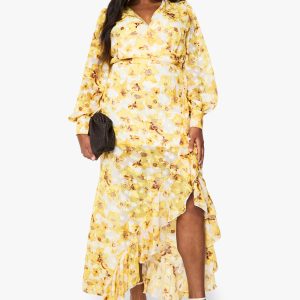 Plus Floral Ruffle Wrap Maxi Dress