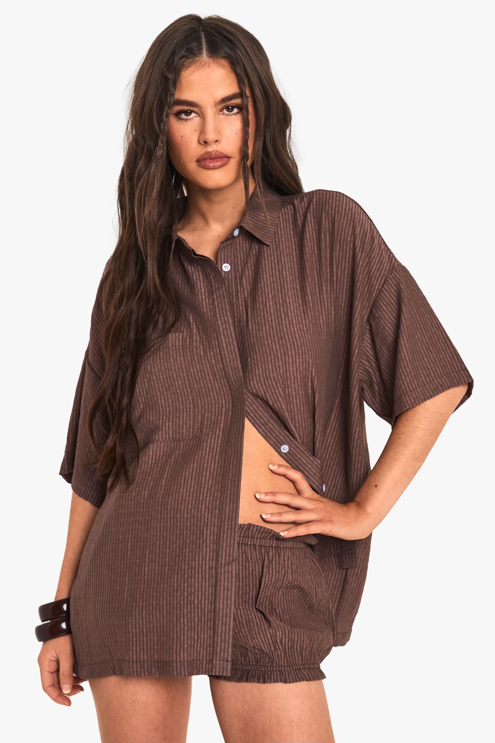 Textured Stripe Short Sleeve Shirt