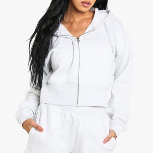Deep Hem Waistband Cropped Hoodie