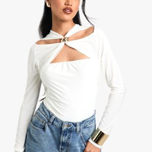 Double Layer Slinky Trim Detail Cut Out Bodysuit
