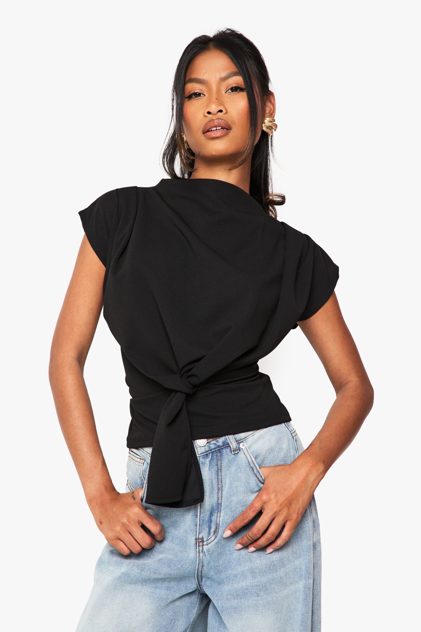 Crepe Knot Cowl Neck Blouse - Image 3