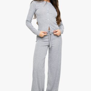 Stripe Minimal Waistband Straight Leg Trouser