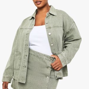 Plus Khaki Washed Denim Skirt