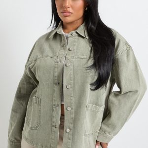 Plus Khaki Washed Denim Jacket