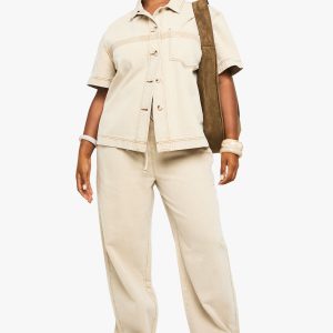 Plus Cotton Twill Drawstring Detail Straight Leg Jean