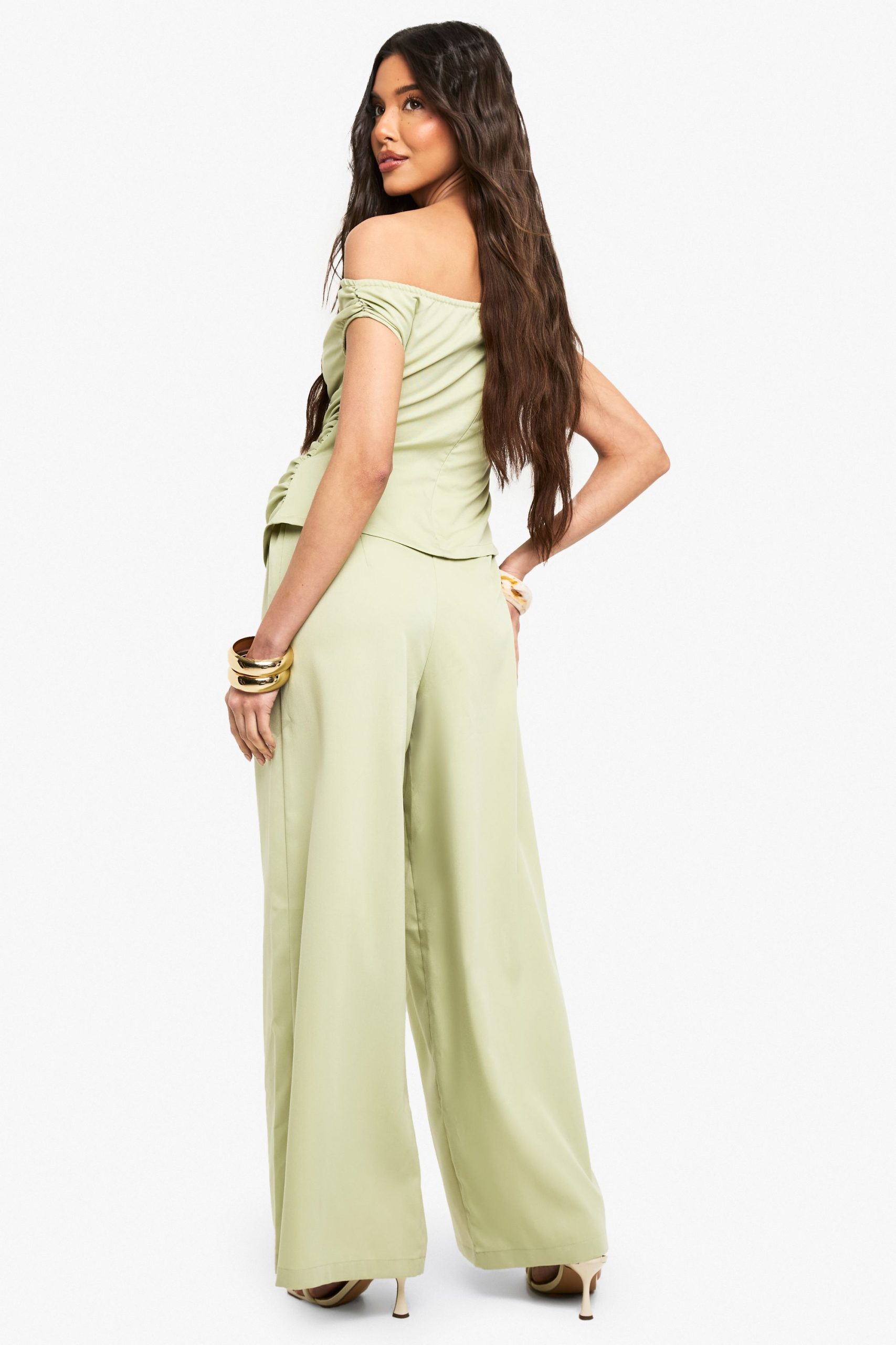 Linen Look Bardot Wide Leg Jumpsuit - Image 2