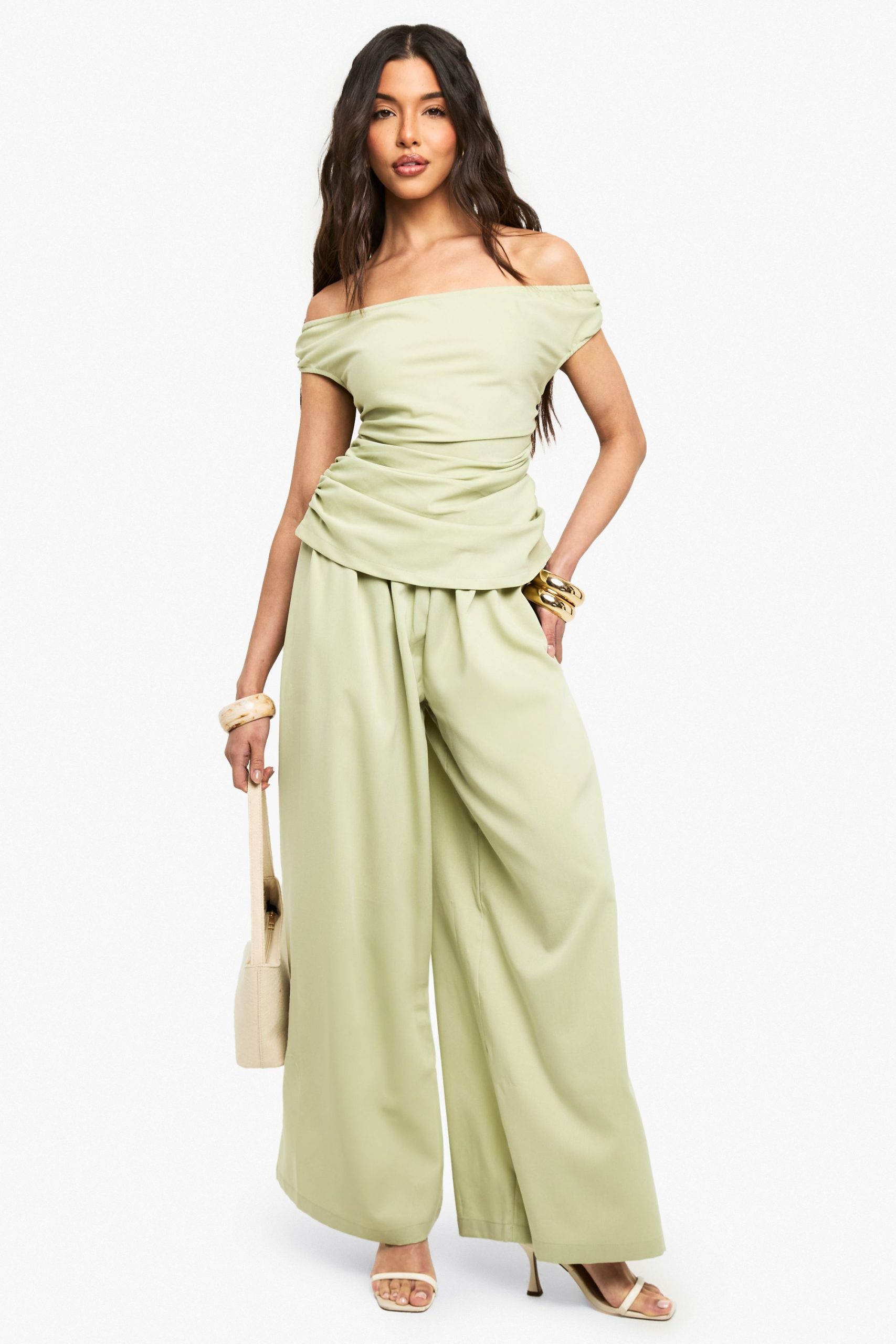 Linen Look Bardot Wide Leg Jumpsuit - Image 3