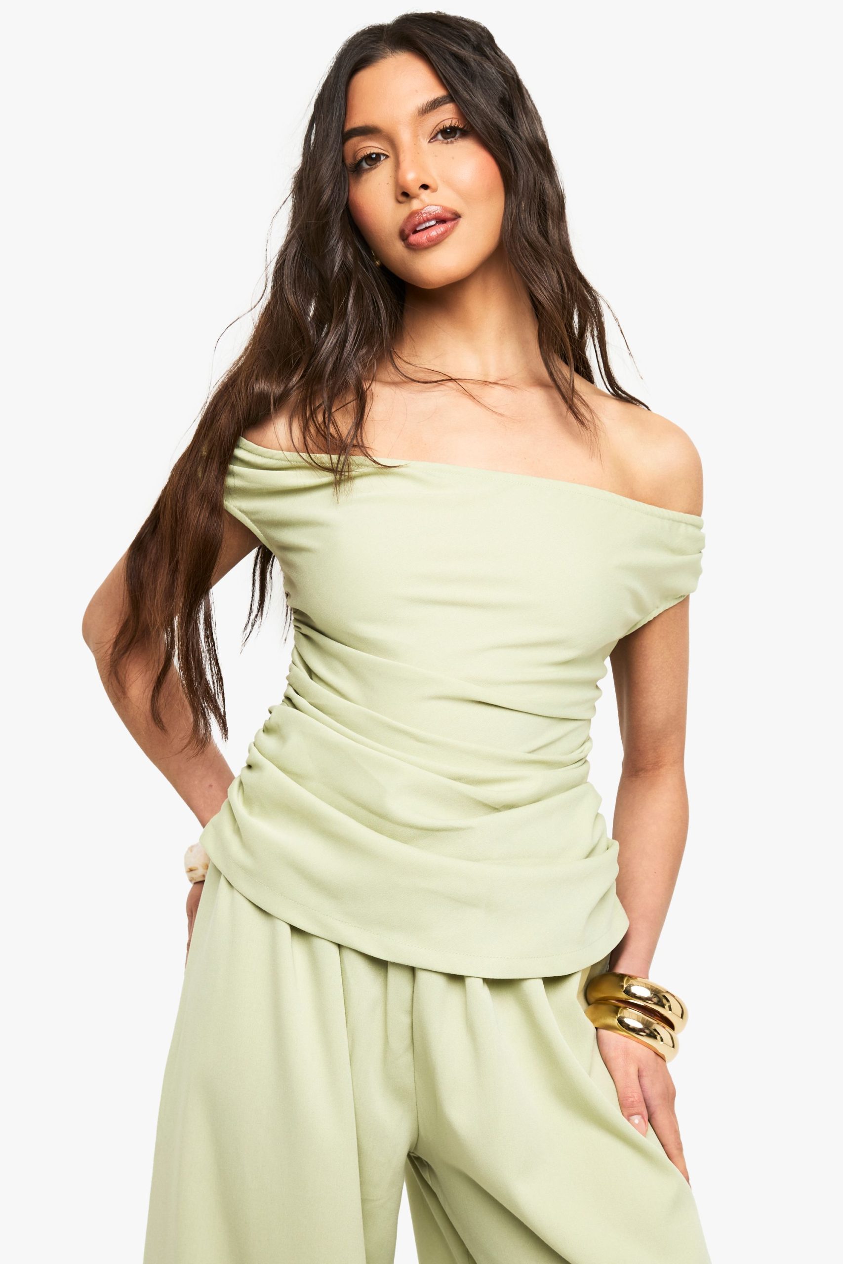 Linen Look Bardot Wide Leg Jumpsuit - Image 4