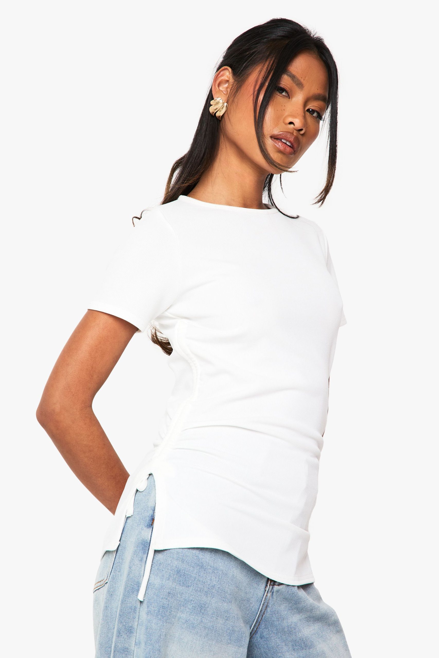 Ribbed Ruched Side T-Shirt