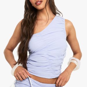Chiffon Ruched One Shoulder Crop