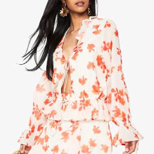 Floral Chiffon Godet Mini Skirt
