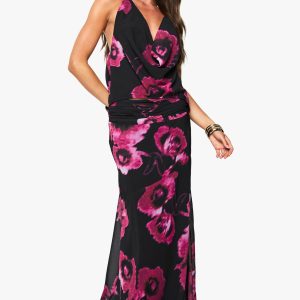 Floral Chiffon Puddle Hem Maxi Skirt