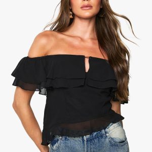 Ruffle Bardot Crop Top