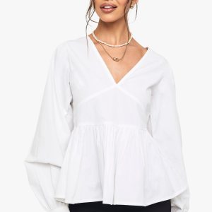 Cotton Poplin Blouson Sleeved Smock Top