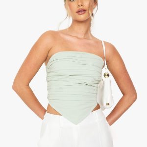 Linen Pleated Bandeau Crop Top