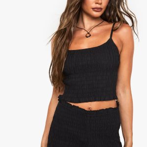Cotton Poplin Shirred Crop Top